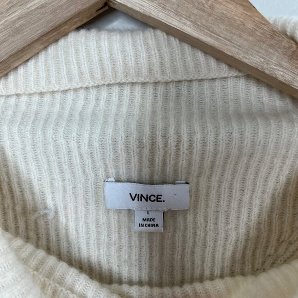 Vince Ribbed Ivory Wool Cashmere Blend Sleeveless Mock Neck Sweater Large - Picture 5 of 11